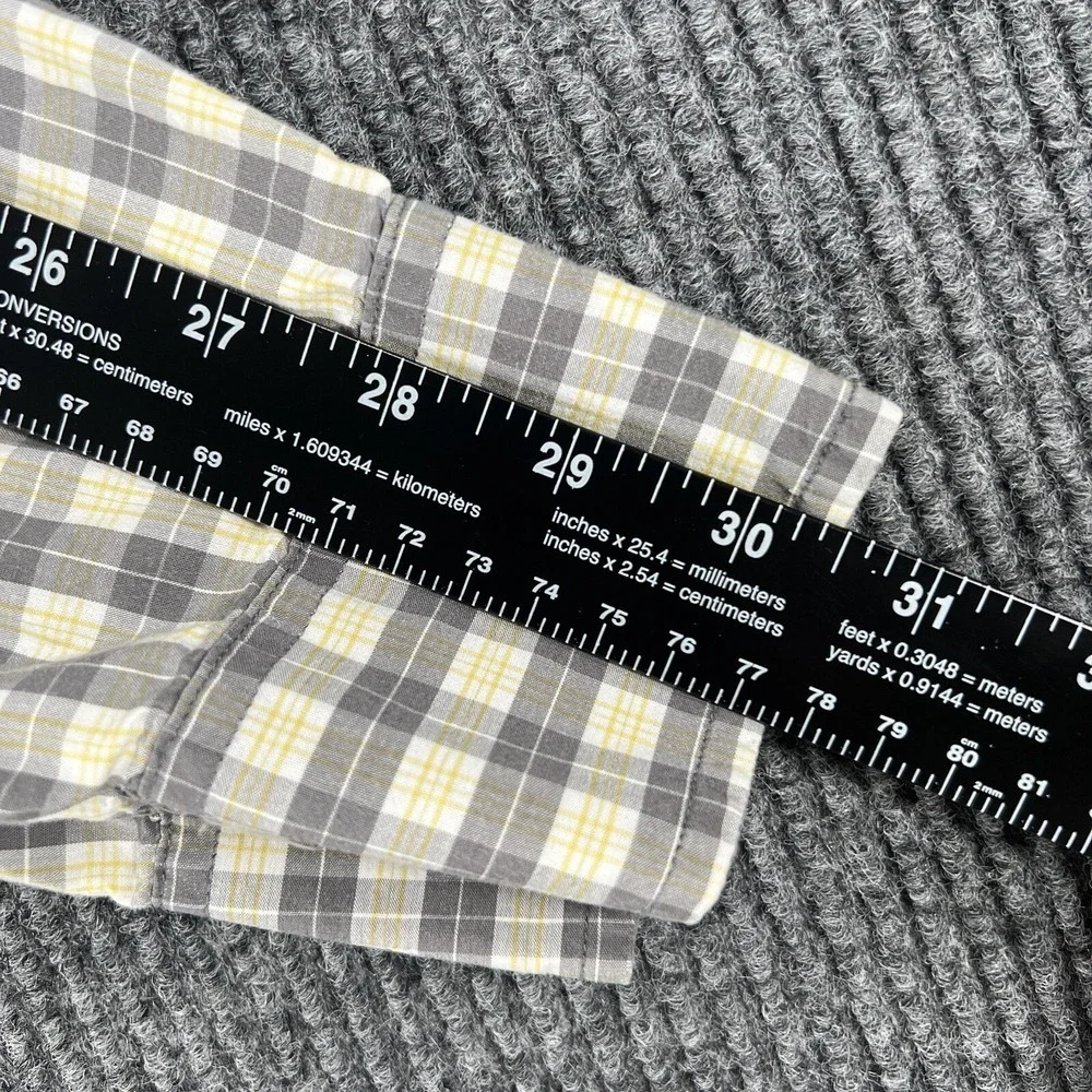 Banana Republic Shirt Mens Size Large Yellow Gray Plaid Long Sleeve Button Up